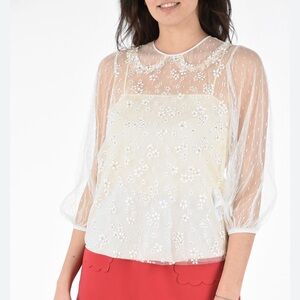 🌷🍁 Valentino Cream Sheer Floral Top